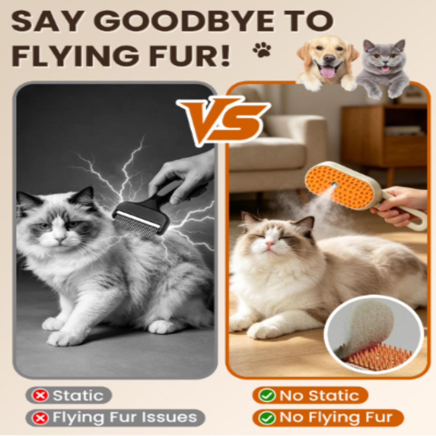 PetNest 4-in-1 Silicone Pet Grooming Brush - Massage, Mist & Self-Cleaning - main product view
