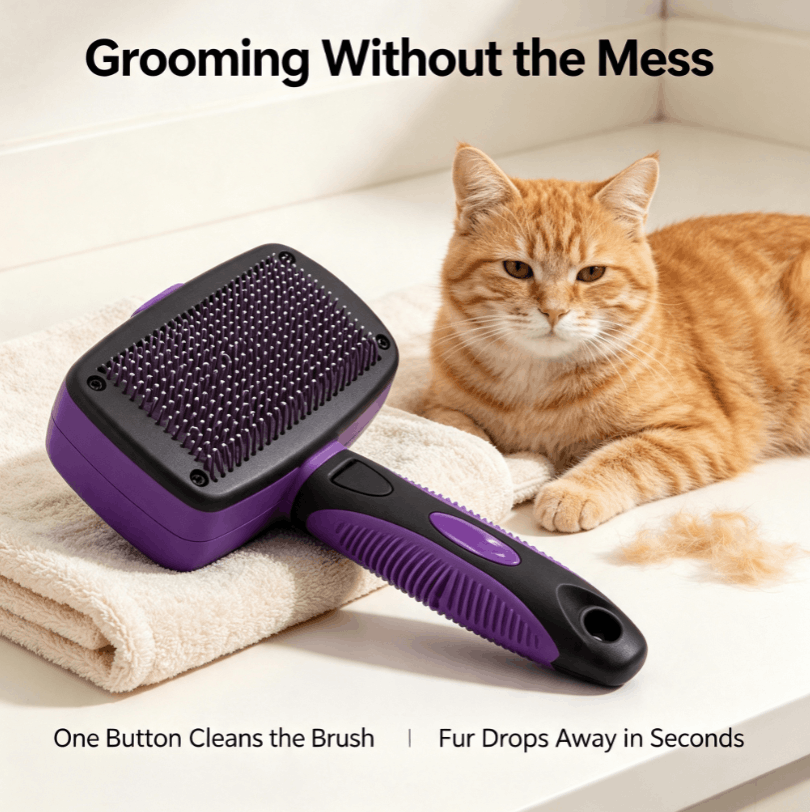 One-Touch Self-Cleaning Slicker Brush - product design detail