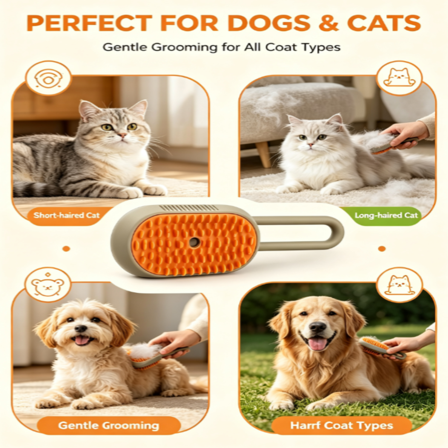 PetNest 4-in-1 Silicone Pet Grooming Brush – Massage, Mist & Self-Cleaning