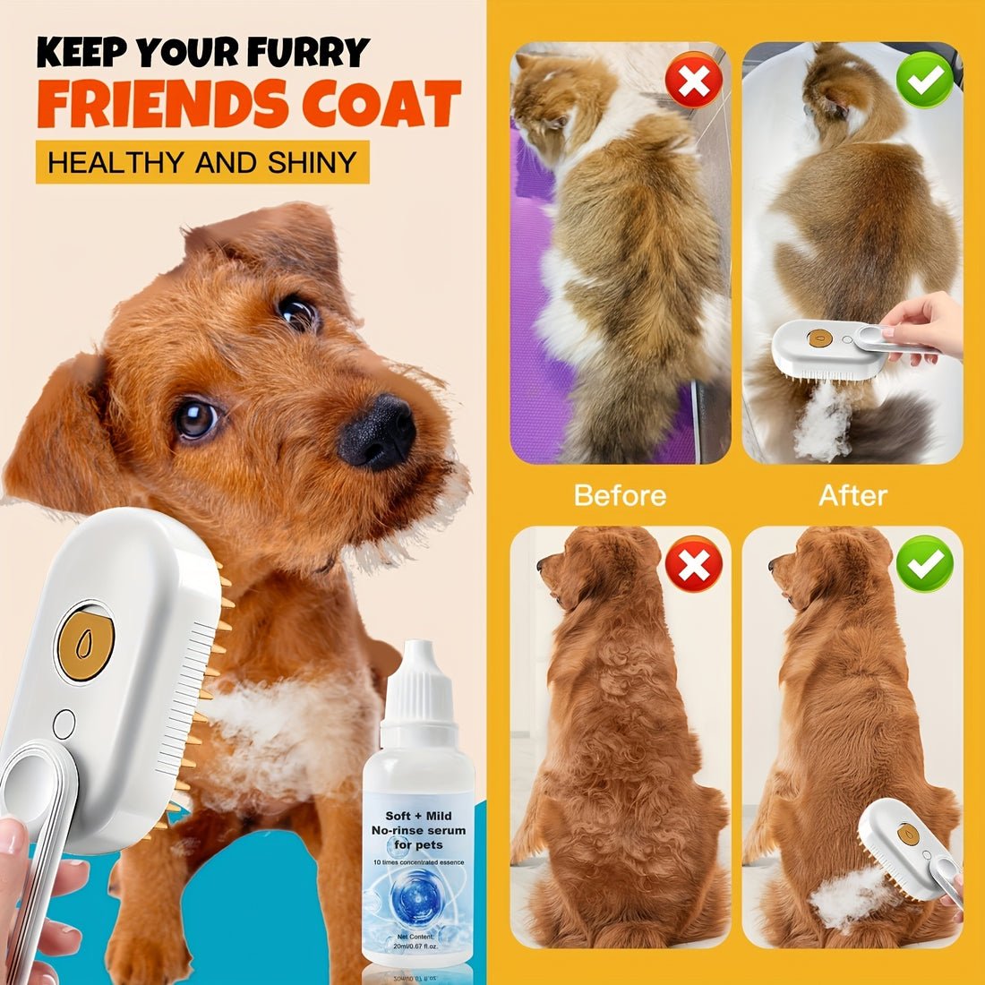 PetNest 4-in-1 Silicone Pet Grooming Brush - Massage, Mist & Self-Cleaning - alternate product view