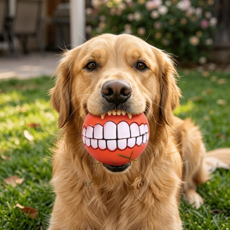 Funny Teeth Squeaky Dog Ball - main product view