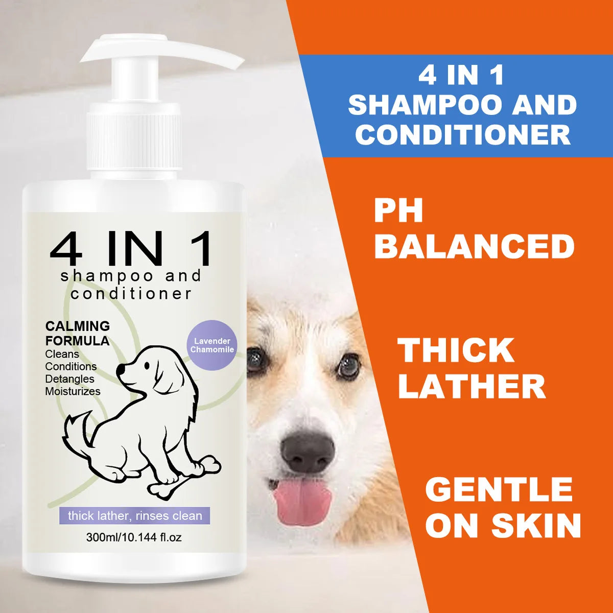 4-in-1 Pet Shampoo & Conditioner for Dogs & Cats - Anti Hair Loss, 300ml - close-up product view