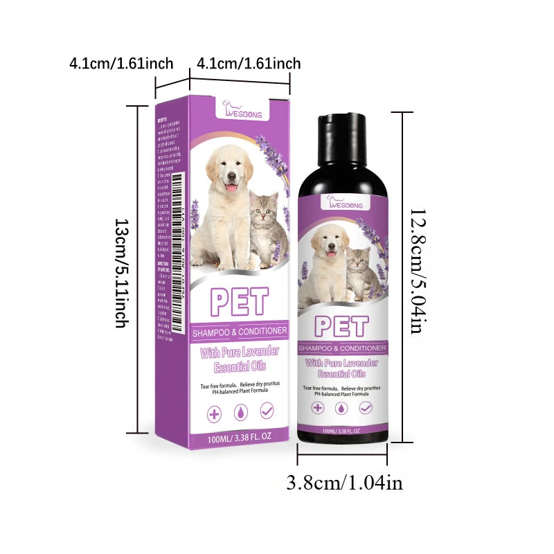 Lavender Pet Shampoo & Conditioner - Tear-Free, pH Balanced for Dogs & Cats, 100ml - feature detail