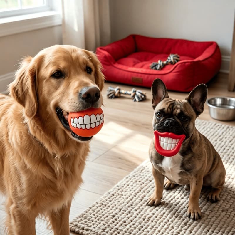 Funny Teeth Squeaky Dog Ball - close-up product view